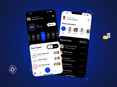 Task Management Mobile App Design - Taskz app card clean dark theme dashboard design figma mobile modern product design task task management team time ui ux ux design