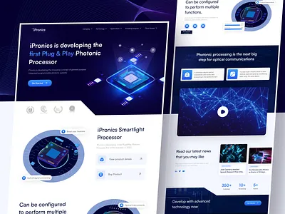 iPronics - Programmable photonics landing page blue clean cpu desktop develop ippronich it layout modern network popular processor program tech technology trending ui uiux ux website