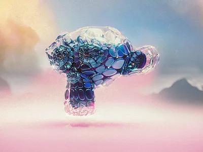 Suzzane, somewhere in neural world 3d artificial geometry nodes glass graphic design head illu illustration mokey mountains