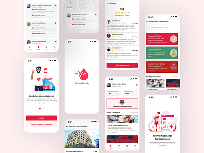 DonasiDarah - Blood Donation App app blood blood donation branding design doctor donation explore health hospital product typography ui