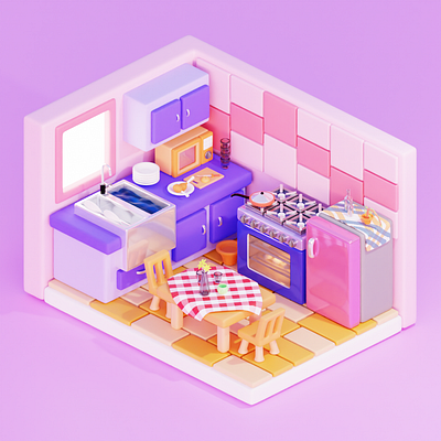 3d isometric kitchen 3d illustration
