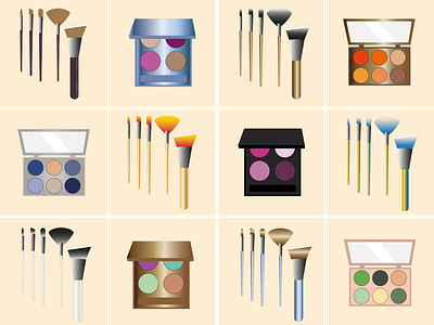 Makeup Brush Set & Eye Shadow Palette beauty branding brush set brushes colour cosmetic design eye shadow graphic design illustration makeup palette