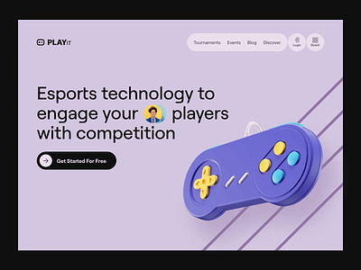 🎮 PlayIt Hero Header | E-Sports Tournaments 3d 3d icon clean controller design esport gamers gaming website hero header icon minimal play remote typography ui ui design ux ux design web web design