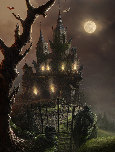 Castle bat castle illustration illustrator night sky