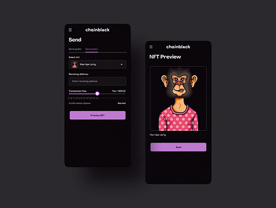 NFT Transfer mobile app blockchain bridge dark mode dashboard design nft swap transfer ui uidesign uiux ux web3