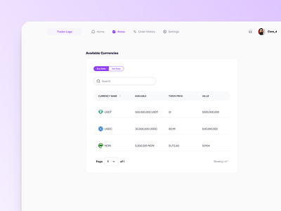 Currency Rates and Availability For Clients crypto design otc product design ui ux web design web3