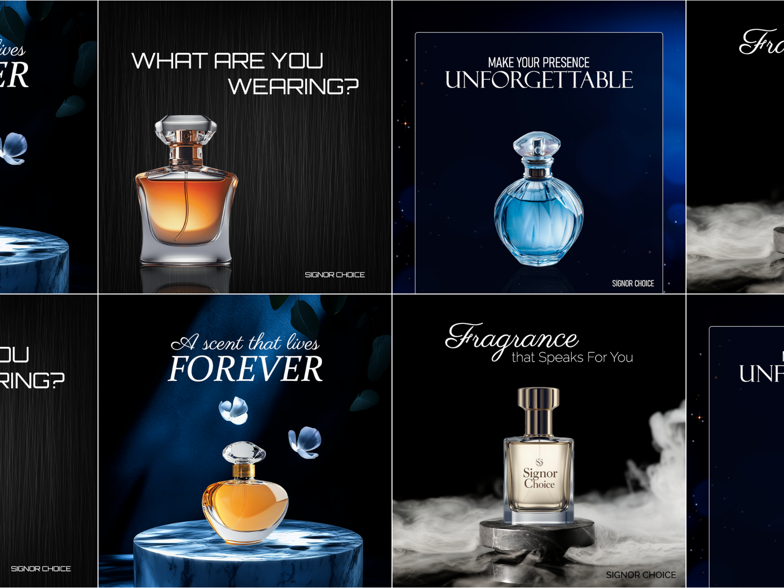 Social Media Posters for Signor Choice branding canva design graphic design motion graphics perfume poster design social media content