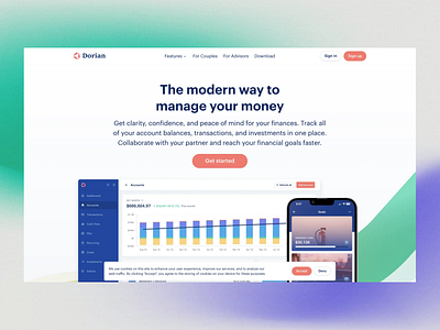 Dorian Website Landing Page clean design dorian dorian platforrm finance related platform finance related website landing page modern design modern ui money management platform design professional simple ui design user user experience user friendly ux ui web design web platform website design