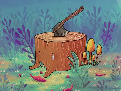 Sad tree character design children illustration concept art draw drawing forest illustration sketch tree