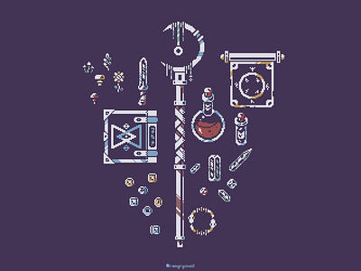 Wizard's inventory 8bit design dnd fantasy gameart items logo magic pixel art pixelart ui weapons wizard