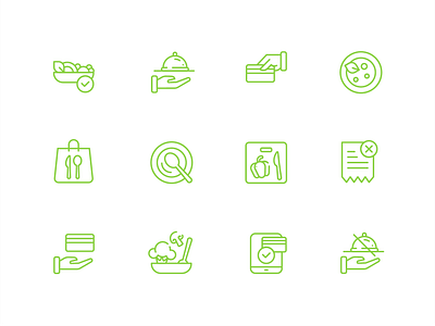 Icon set for application | Servio app application branding design food graphic design green icon icon set icons pictogram pictograms restaurant vector