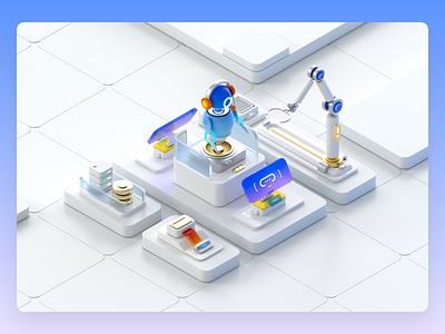 Create a bot agent 3d ai c4d chip create customer service electronic finance intelligent manufacture mechanical network production robot robotic arm server technology voice