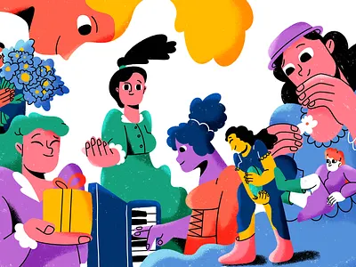 Girls composition blue colors comercial dress feminism flat flower flowers girl girls girlspower green hat illustration minimal piano pink power purple red