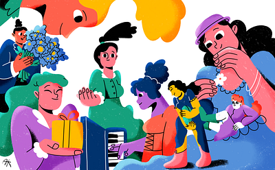 Girls composition blue colors comercial dress feminism flat flower flowers girl girls girlspower green hat illustration minimal piano pink power purple red