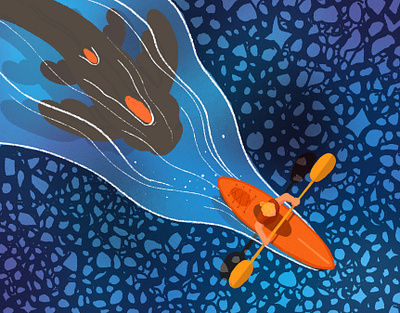 Somthin' in the water adobe art design illustration kayaking photoshop sea beast summer texture vector
