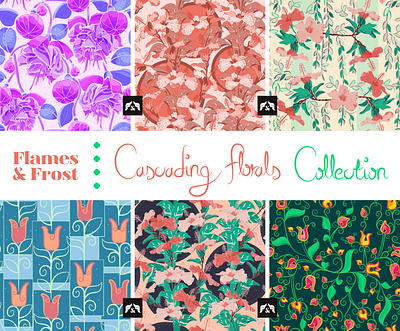 My Cascading Florals Pattern Collection..✿ꈍˬꈍ) ❁*｡:* affinity designer flat illustration floral flowers hibiscus illustration jungle leaves patterns seamless patterns summer tulips vector vector illustration