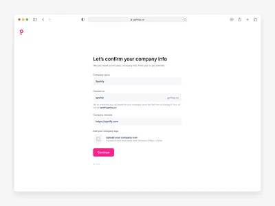 Getlog - Company info form minimal ui web app