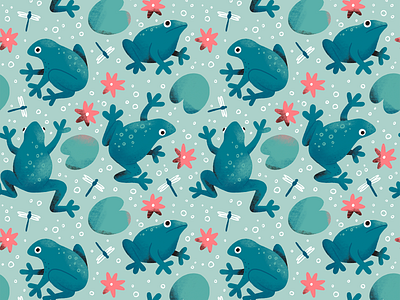 Frog Seamless Pattern digital illustration dragonfly frog illustration pattern pond procreate repeat pattern seamless pattern surface pattern design waterlily