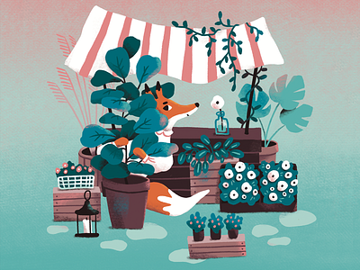 Flower Stand animal character character design digital illustration flower stand flowers fox illustration kidlit merchant plants procreate