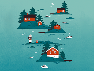 Stockholm Archipelago archipelago boat digital illustration illustration island islands lighthouse nordic procreate red house scandinavian stockholm sweden