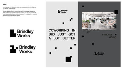 Brindley Works b brand coworking digital graphic grey grid icon layout letter logo pixel space visual identity