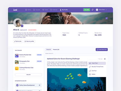 Juni Student Profile clean design system mobile product design profile student ui ux
