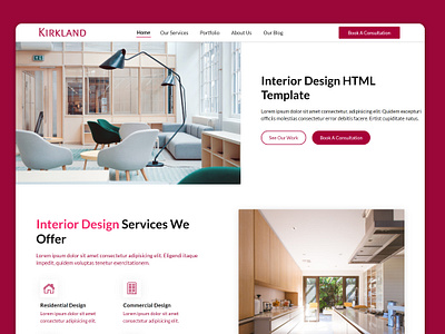 Kirkland - Interior Design Website Template html template interior design interior design website interior designer website ui design web design web development website template