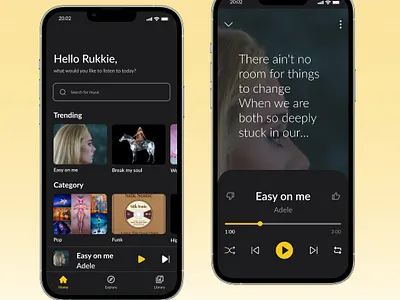 Music player page for an app