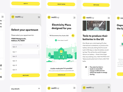 Wattbuy app branding clean design energy green illustration logo mobile renewable resources solar typography ui ux wattbuy yellow