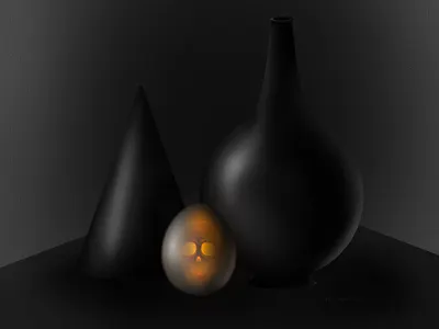 Chatter in the Skull 2d illustration apple pencil black black and white blog illustration death egg golden life light and shadow procreate skull still life transparency