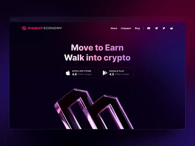 Sweat Economy - Website Concept 💧 3d app blender blockchain coin crypto crypto wallet cryptocurrency currency dark dark mode earn illustration mobile app movement sweat ui walk wallet website