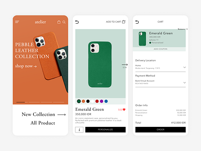 Atelier - Phone case store mobile app app case design flat minimal mobile phone case store ui ux