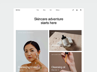 SkinTone - responsive web design animate animation branding design desktop ecommerce figma graphic design landingpage minimalism mobile motion graphics onlineshop responsive skincare smart tablet ui web