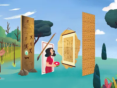 The evolutionary history of notes ancient times character children illustration digital hand drawing history illustration notes