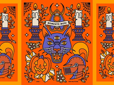 Halloween Flash Sheet candle cat flash sheet halftone halloween helmet illustration knight monoline moon planchette pumpkin spider web spooky tattoo