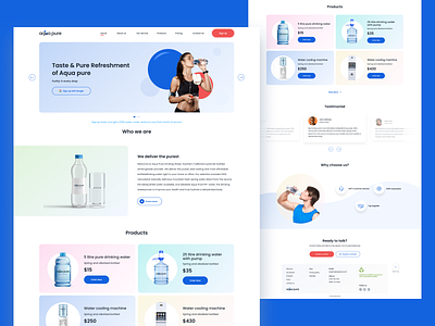 "Aquapure" landing page, taste & purest water supplier chennai chennai designer design designer illustration logo screens ui visual designer