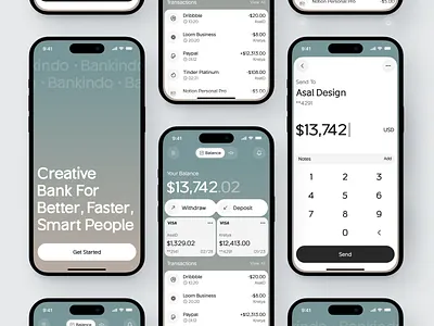 Bankindo - Bank App bank banking banking app card clean coin credit card design finance financial fintech app minimal minimalist mobile mobile app money money transfer savings transactions ui