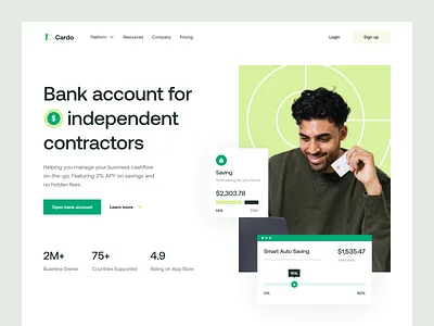 💳 Cardo: Bank Account for Freelancers bank account bank landing page banking business banking credit card debit card finance fintech freelance bank freelance bank account freelancer bank freelancer bank account freelancing homepage landing page landing page design ui user interface web design website design
