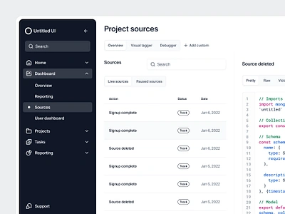 Project sources — Untitled UI code snippet debugger design system figma markdown minimal minimalism navigation side bar side nav sidebar sidenav table tabs ui kit