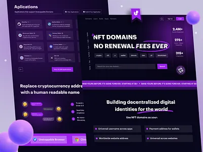 Unstoppable Domains - Landing Page bitcoin blockchain landing page clean crypto landing page dark mode dark mode clean design design dark mode domain domains landing page landing page dark mode nft nft dark mode nft domains ui wallet landing page website