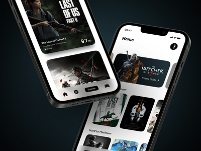 PS Trophies App UI Design app cyberpunk design explore game ios iphone last of us mobile playstation ps search trophy ui ux