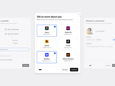 Onboarding modals — Untitled UI card create account guided onboarding modal modals notifications onboarding pop over pop up popover sign up signup ui ui design user interface ux ux design