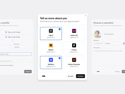 Onboarding modals — Untitled UI card create account guided onboarding modal modals notifications onboarding pop over pop up popover sign up signup ui ui design user interface ux ux design