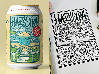 Hazy XPA australia beach beer branding craft beer design illustration lettering logo matt vergotis pathway process sun verg wave