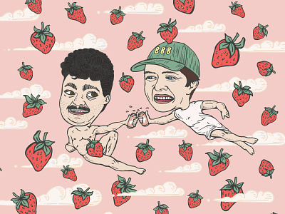 Strawberries & Cream Sour Ale beer beer design cloud design illustration strawberries