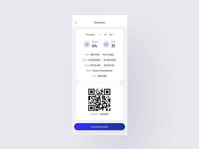 Train Booking App Concept — Ticket interaction after effects blue book a train ticket booking card design geometric home interactive list physical ticket protopie prototype qr code seat number soft shadows ticket train ui wagon