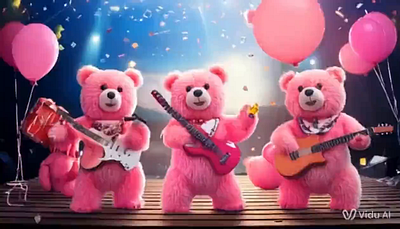 Pink Bear Rockstars – AI Magic in Motion 3d 3d animation bears cartoon character design cute dancing fantasy fun musical pink playful ui vibrant visual storytelling whimsical