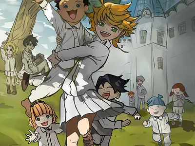 Emma and Crew from The Promised Neverland anime app design emmatpn fanart illustration krita raster art tpn