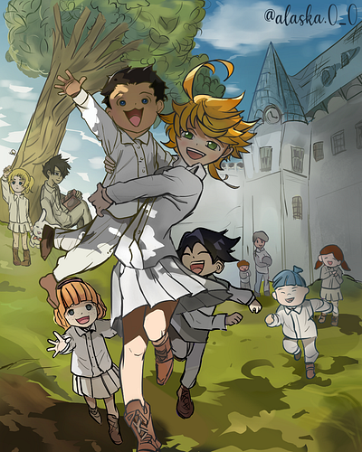 Emma and Crew from The Promised Neverland anime app design emmatpn fanart illustration krita raster art tpn