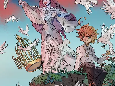 Mujika and Emma from The Promised Neverland anime app design emmatpn fanart illustration krita raster art tpn